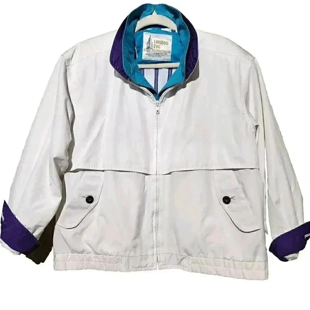 Vintage Womens London Fog Towne Size Large White Short Spring Coat Jacket Retro